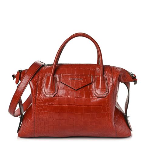 GIVENCHY Calfskin Crocodile Embossed Medium Soft Antigona 